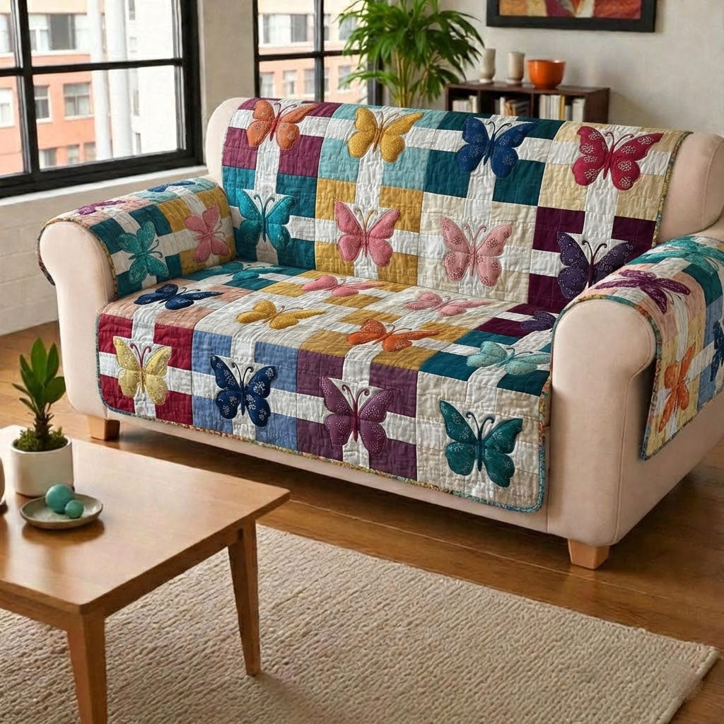 Dreamy Mosaic Quilted Sofa Cover Couch Cushion Covers Great Butterfly Lover Gift Ideas - Tradiviet
