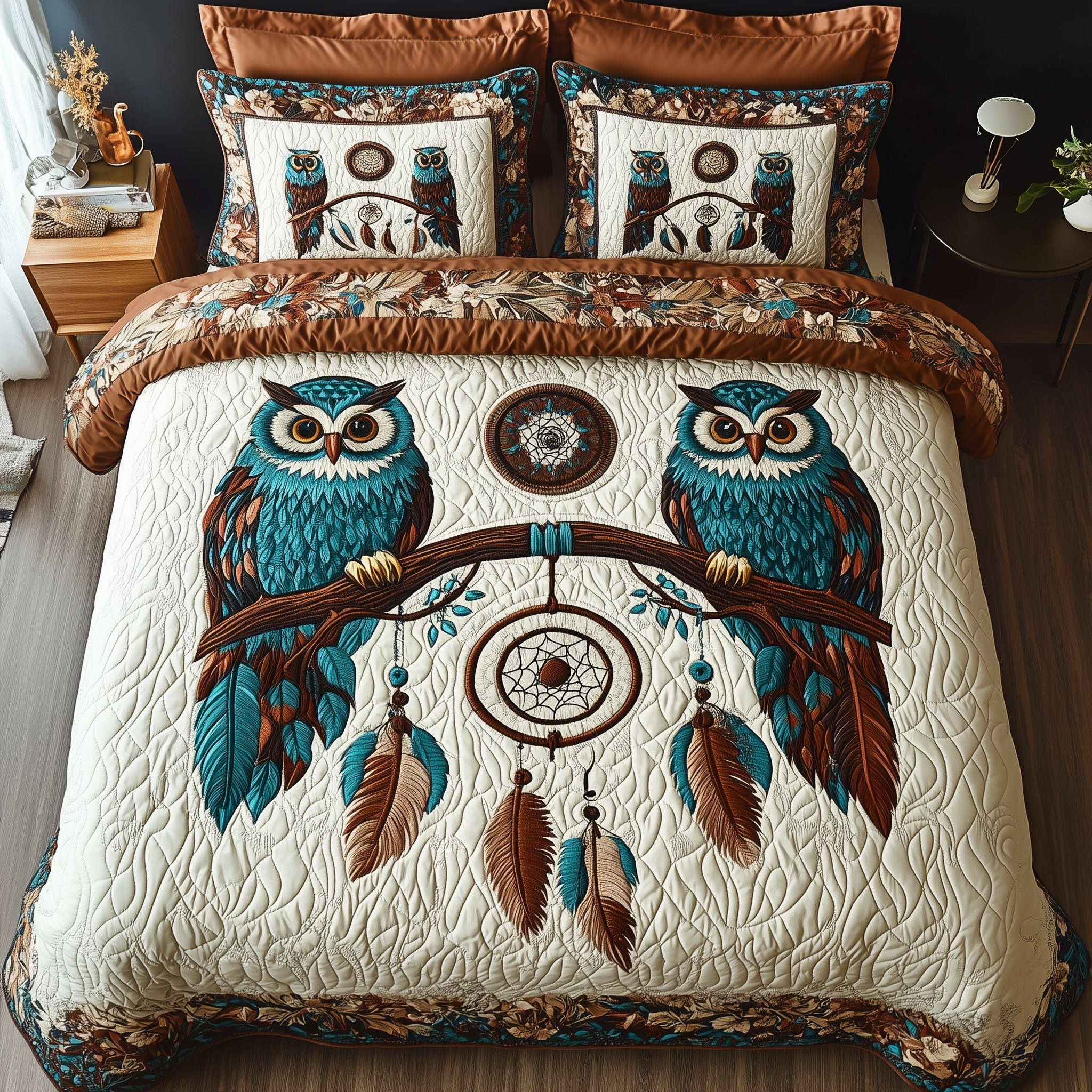Dreamy Owl Perch Quilted Bedding Set Dreamy Owl Essence Gift For Dreamy Owl - Tradiviet