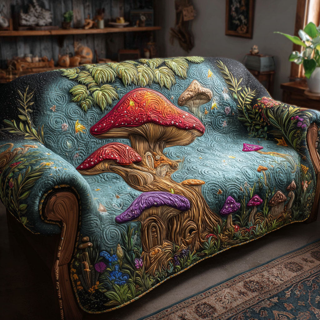 Dreamy Shroom Valley Quilted Sofa Cover Room Decor Ideas Cozy Living Gift Ideas - Tradiviet