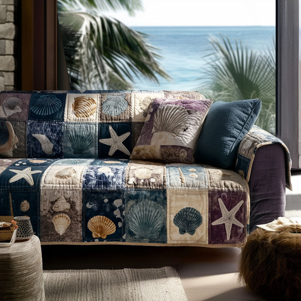 Drifted Shells Quilted Sofa Cover Sofa Protector Cover Unique Gifts For Ocean Lovers - Tradiviet