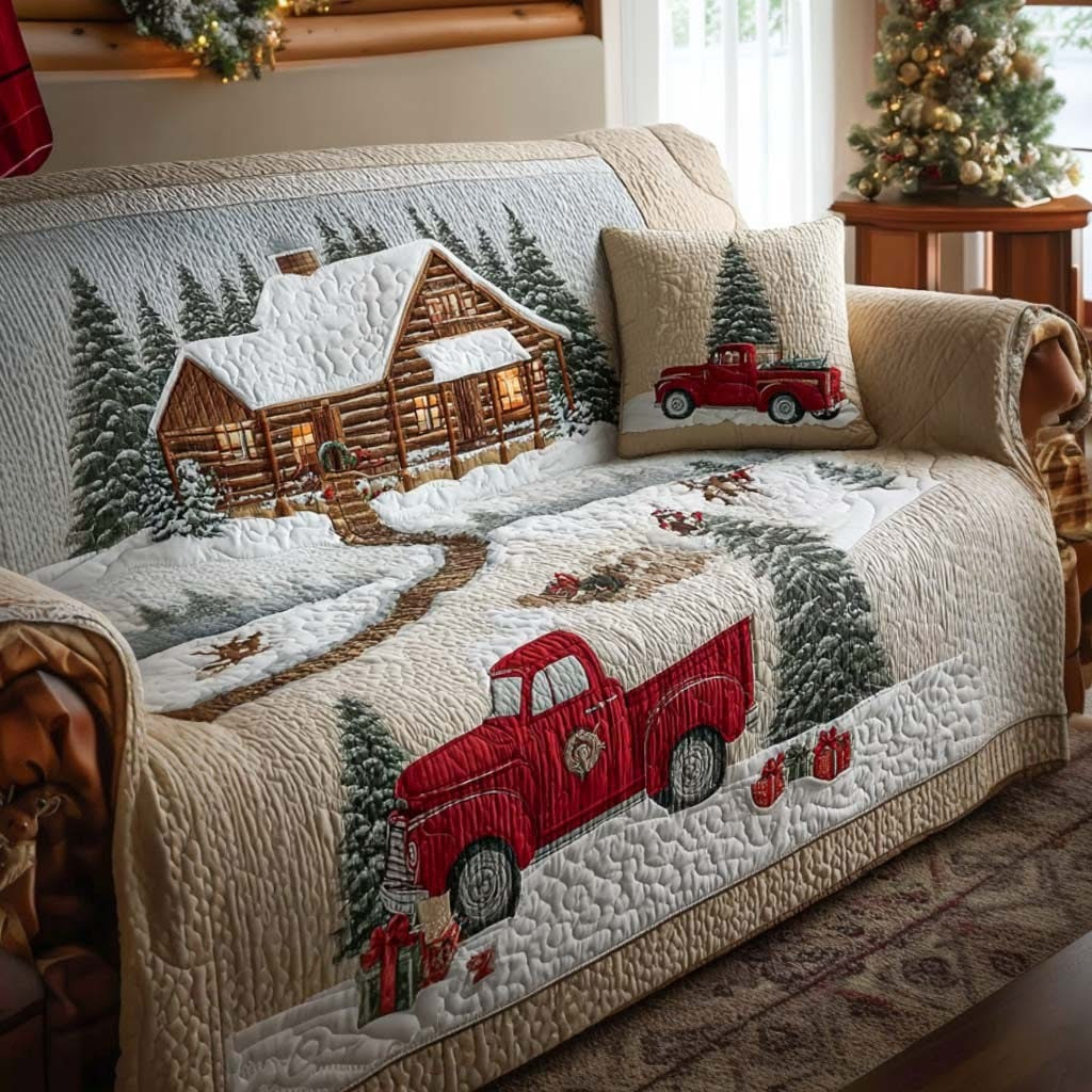 Drifting Snow Quilted Sofa Cover Christmas Living Room Decor Ideas Family Xmas Presents - Tradiviet