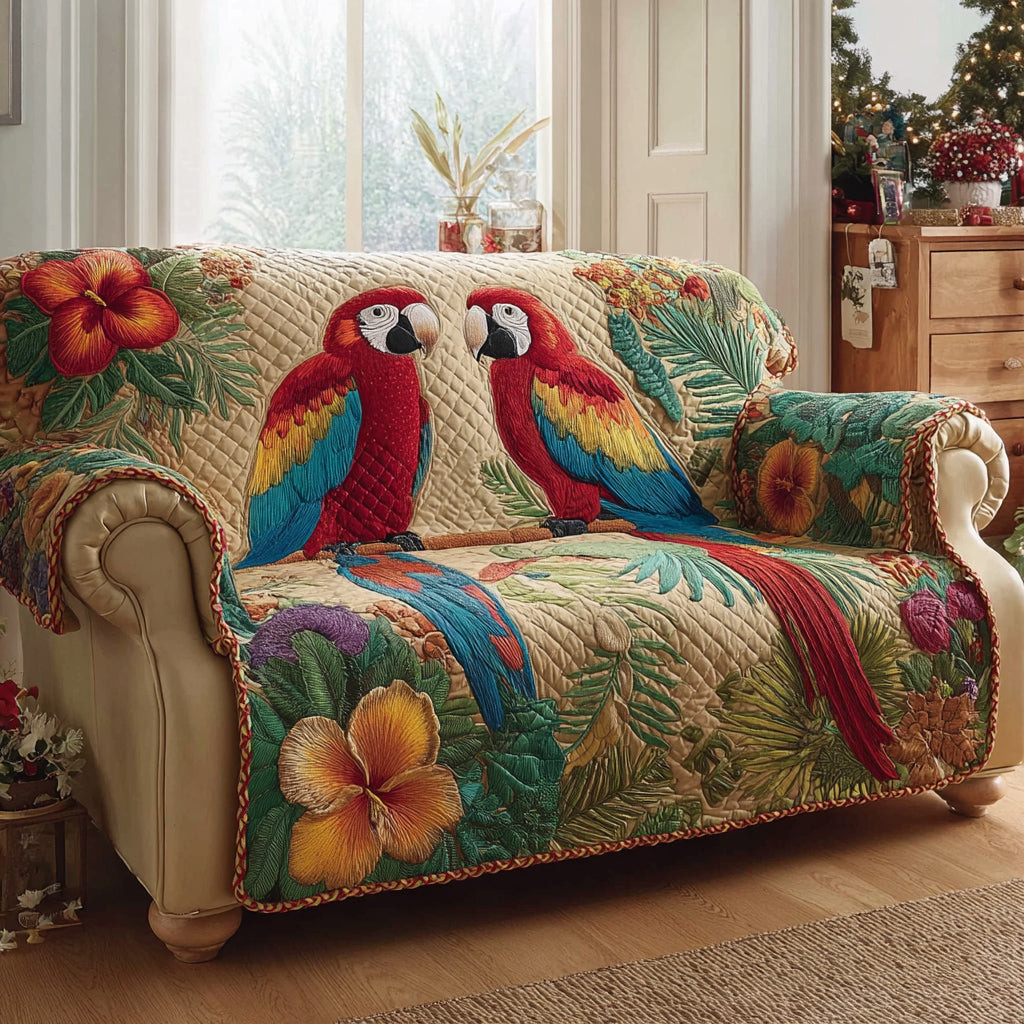 Duo Parrot Harmony Quilted Sofa Cover Best Couch Covers Gift Ideas For Parrot Lovers - Tradiviet