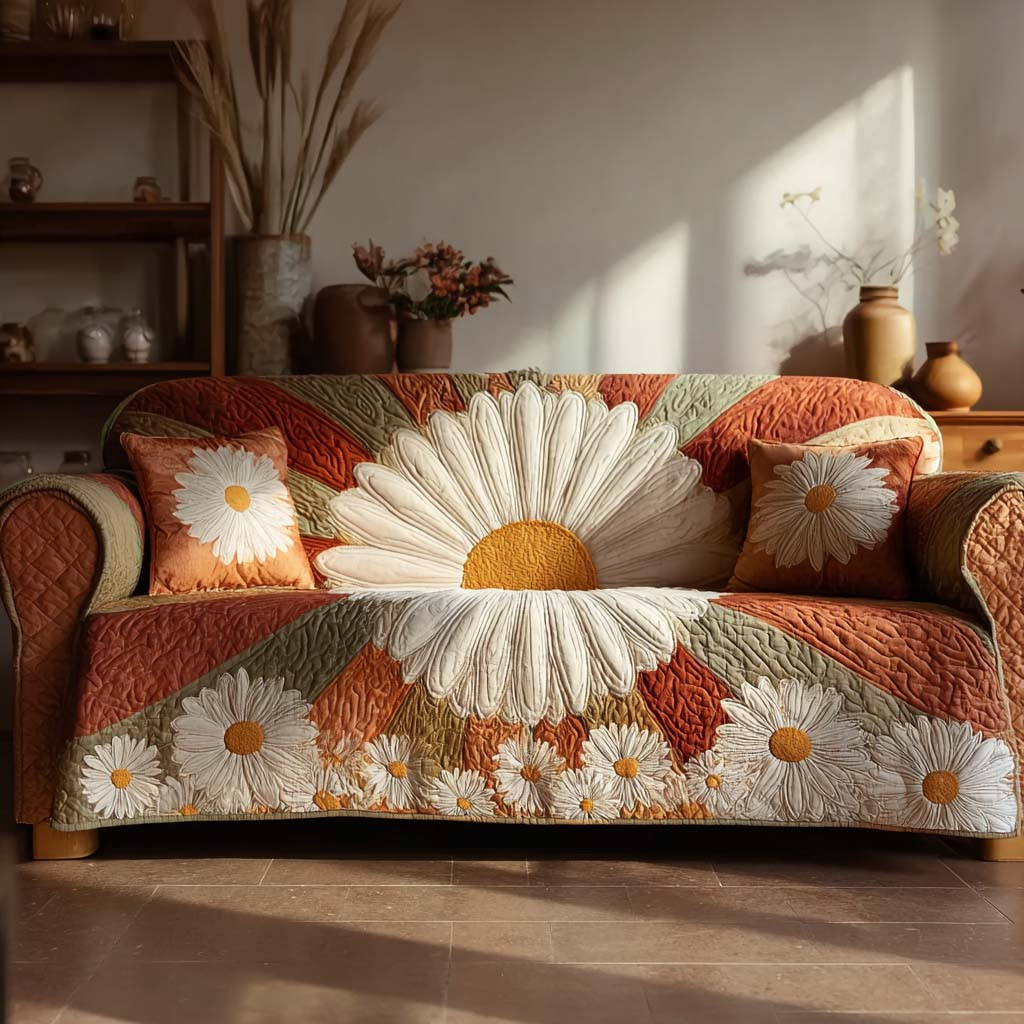 Dusk Daisy Quilted Sofa Cover Living Room Decorations Daisy Flower Gifts - Tradiviet