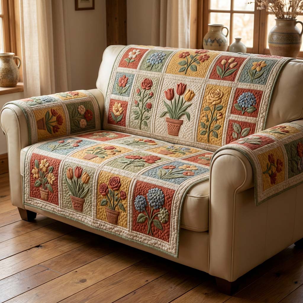 Dusk Flower Quilted Sofa Cover Cute Home Room Decor Gift For Living Room - Tradiviet