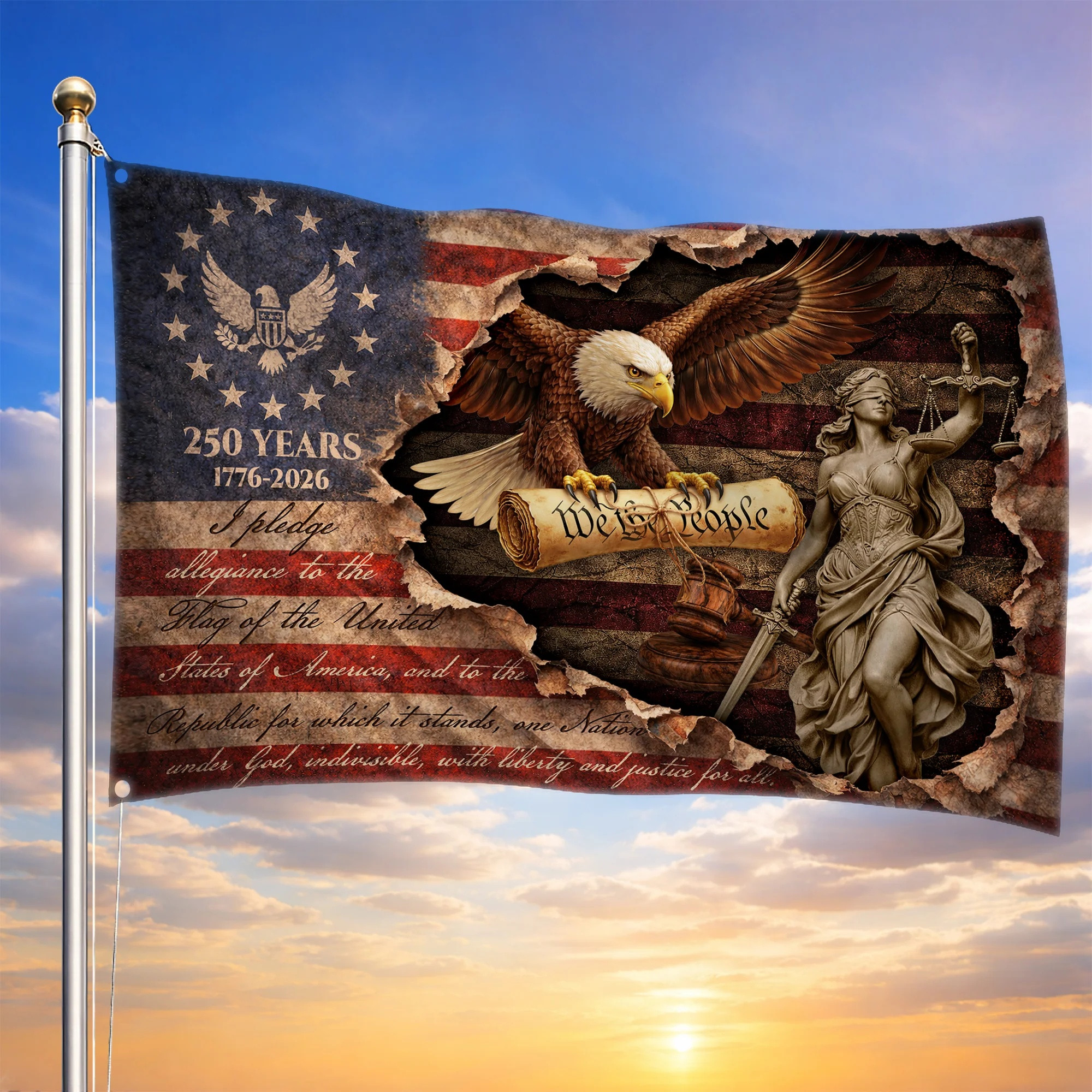 Eagle America 250 Years Retro Flag We The People Merch Decor Patriotic Gift For Veterans - Tradiviet