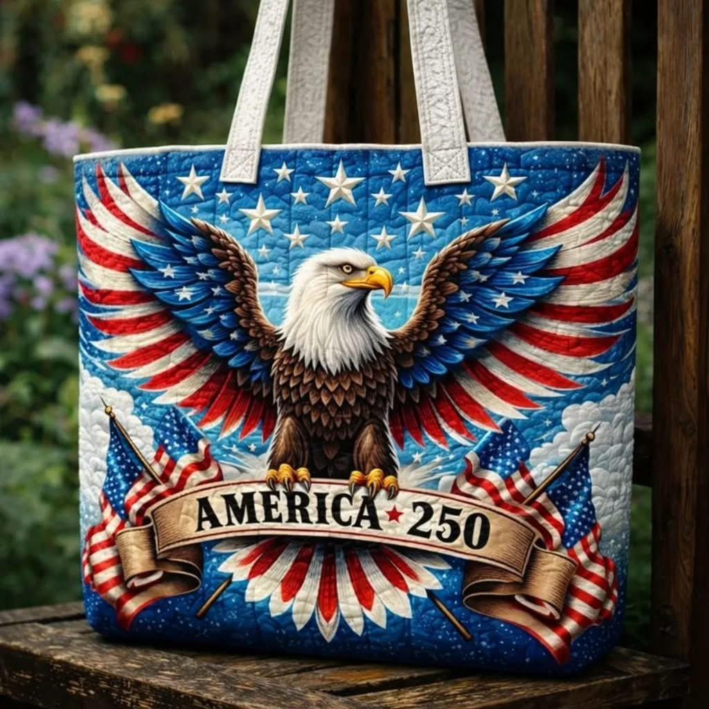 Eagle America 250th Anniversary Quilted Tote Bag USA Flag Patriotic Merchandise Gifts For Her - Tradiviet