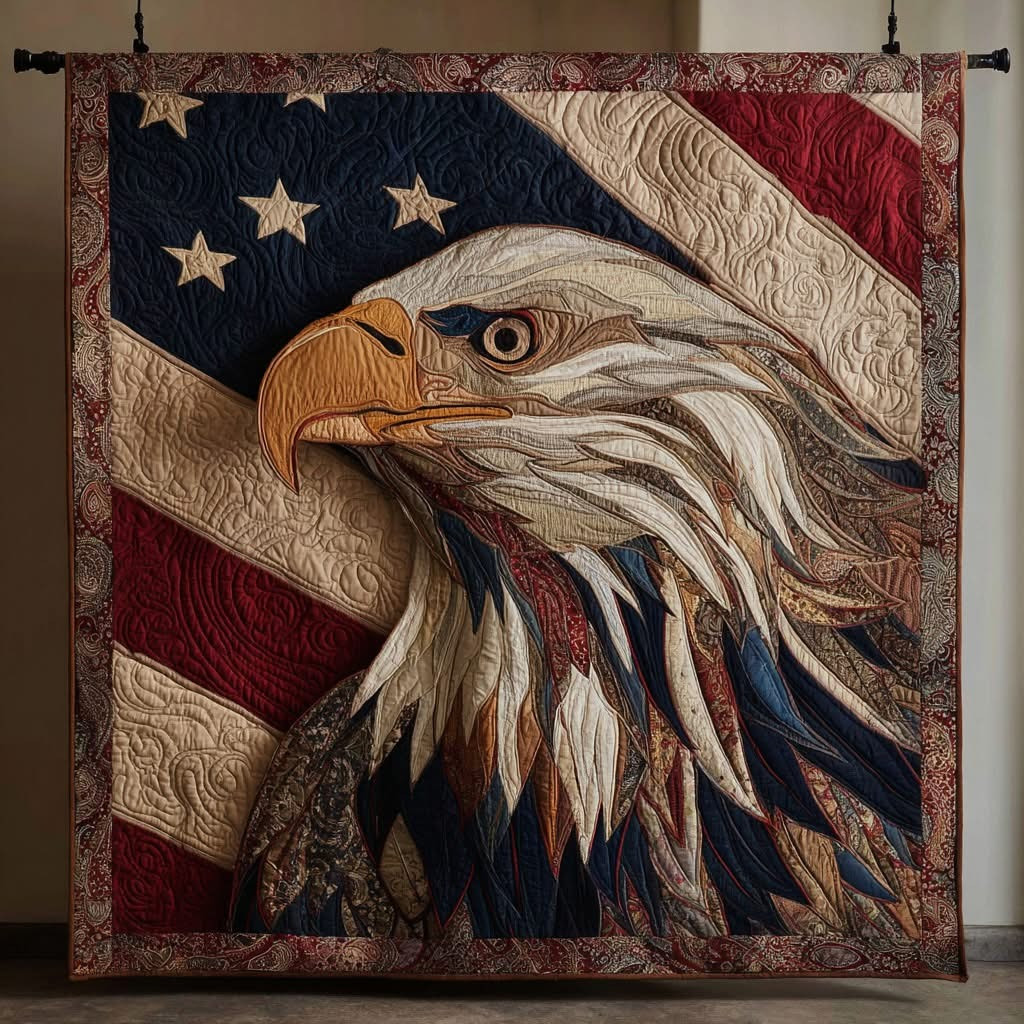 Eagle Essence Flag Quilted Blanket Patriotic Bedding Decor Gifts For Patriots - Tradiviet