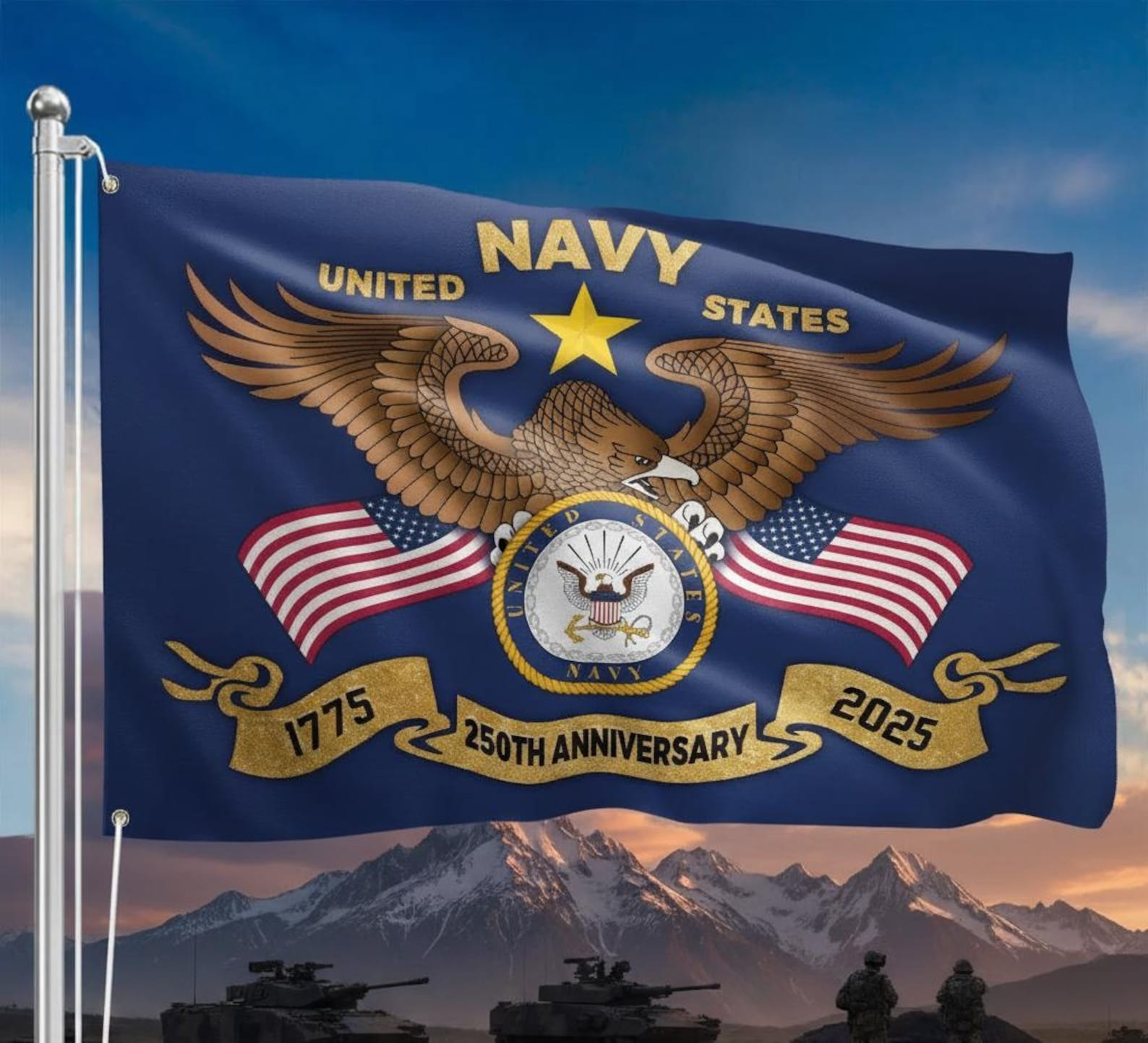 Eagle Navy United States Flag 250th Anniversary America Freedom Military Home Decor Gifts - Tradiviet
