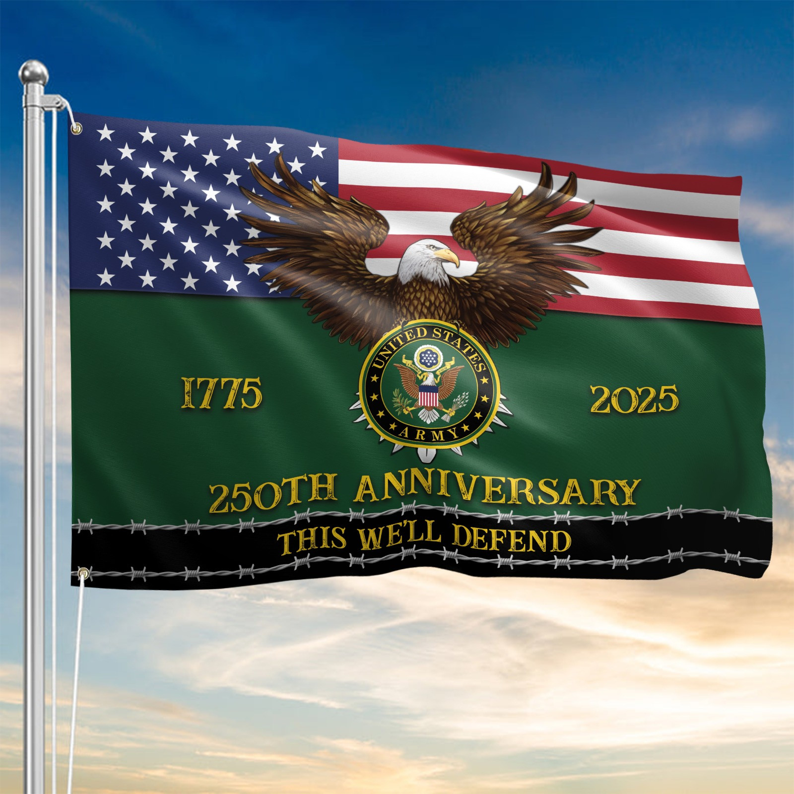 Eagle U.S Army 250Th Anniversary 1775 2025 USA Flag This We'll Defend Patriot Veteran Decor - Tradiviet