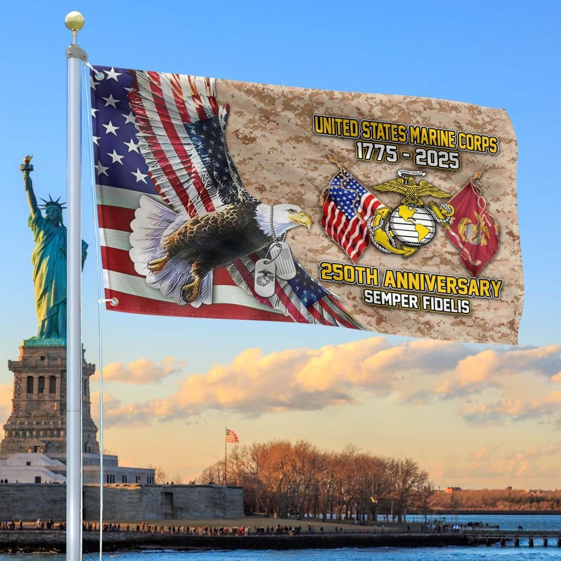Eagle US Marine Corps 250th Anniversary Flag Semper Fidelis Merch Patriotic Outdoor Decor - Tradiviet