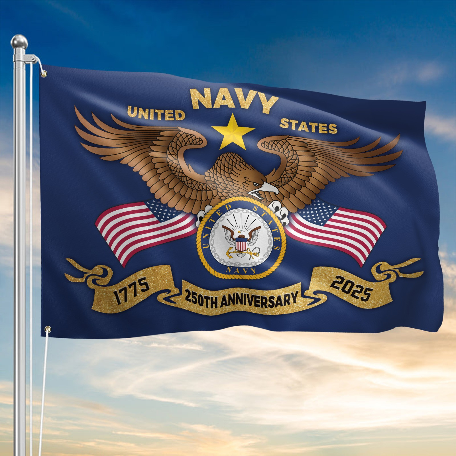 Eagle US Navy 250Th Anniversary 1775 2025 Flag Patriotic Military Decor Navy Veteran Xmas Gift - Tradiviet