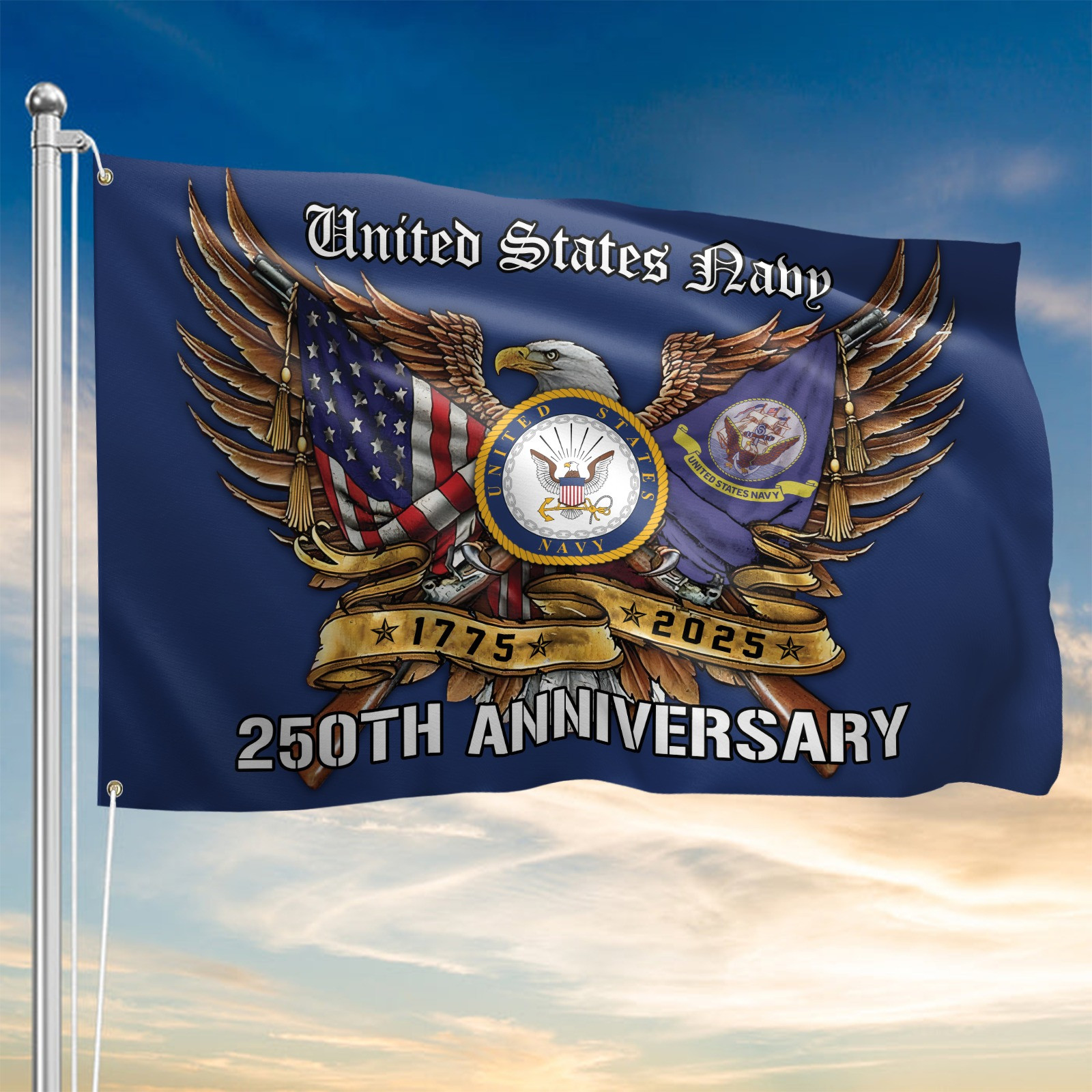 Eagle U.S. Navy 250Th Anniversary Flag 1775 2025 USN Cool Gift Ideas For Navy Veterans - Tradiviet