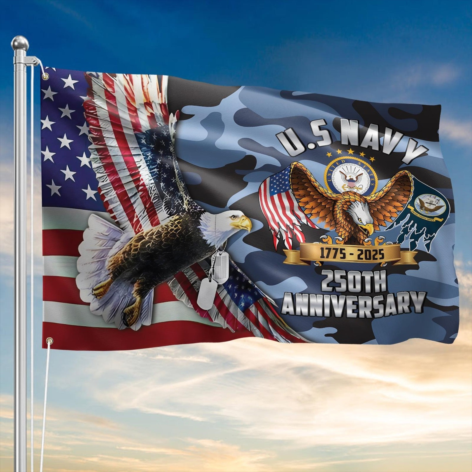 Eagle US Navy 250th Anniversary Flag American 1775 2025 Patriotic Flag Outdoor Decor Gifts - Tradiviet