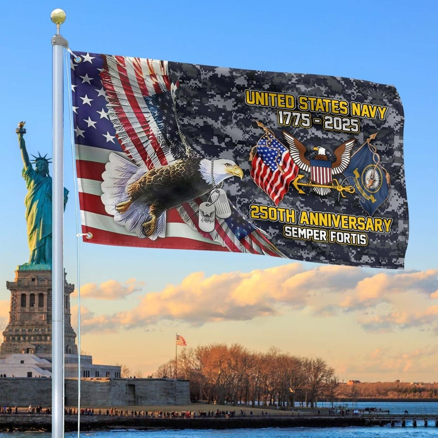 Eagle US Navy 250th Anniversary Flag Semper Fortis American Flag USN Merch Patriotic Gifts - Tradiviet