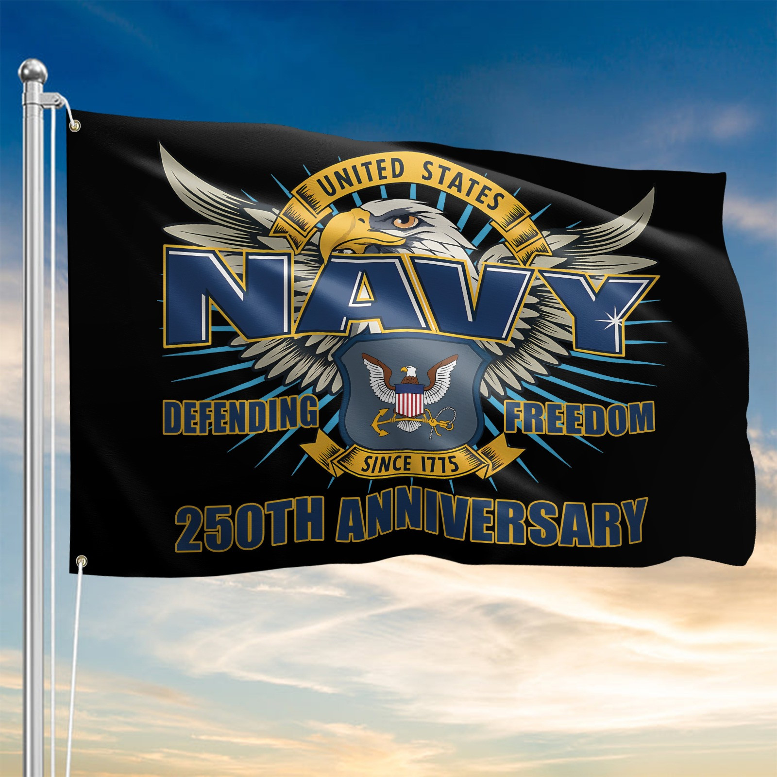 Eagle U.S. Navy Defending Freedom Since 1775 Flag 250Th Anniversary Merch Xmas Garden Decor - Tradiviet - Image 2