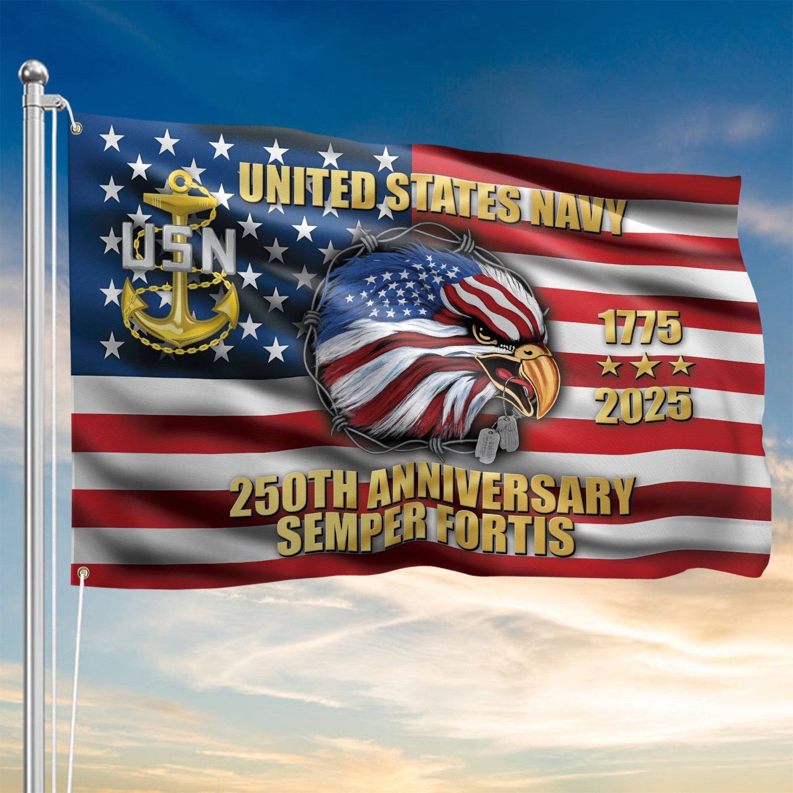 Eagle U.S. Navy Semper Fortis 250Th Anniversary Flag 1775 2025 USN Merch American Flag - Tradiviet