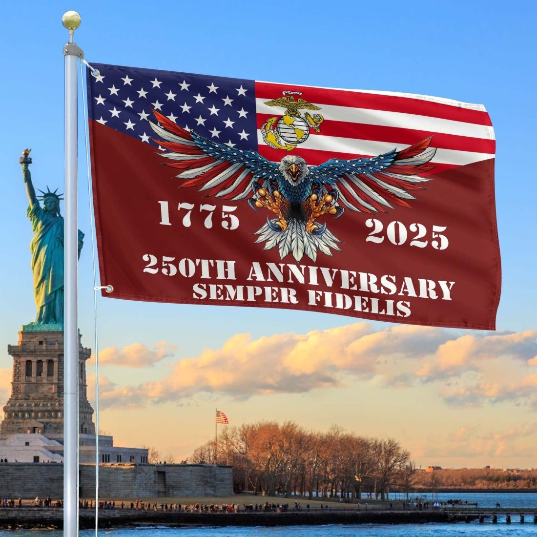 Eagle USMC 250th Anniversary Flag 2025 Semper Fidelis Merch Gifts For Marine Veteran - Tradiviet