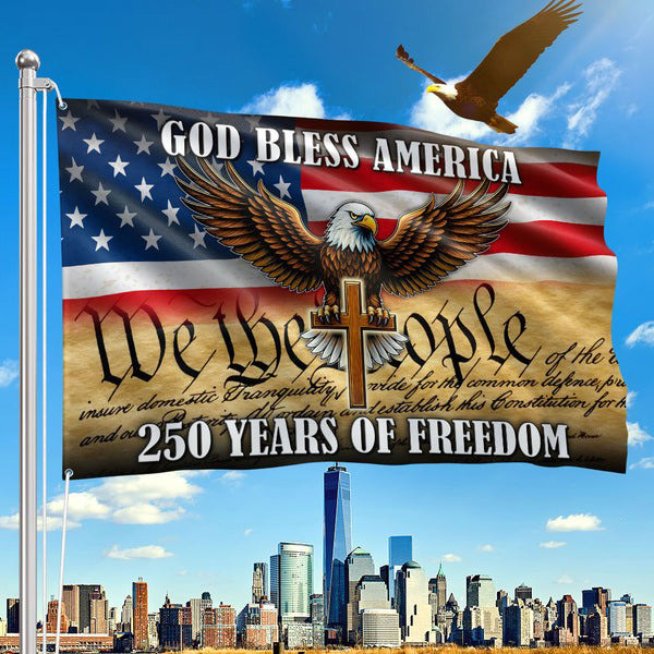 Eagle We The People Flag Christian Cross 250 Years Of Freedom Flag Patriotic Decorations - Tradiviet