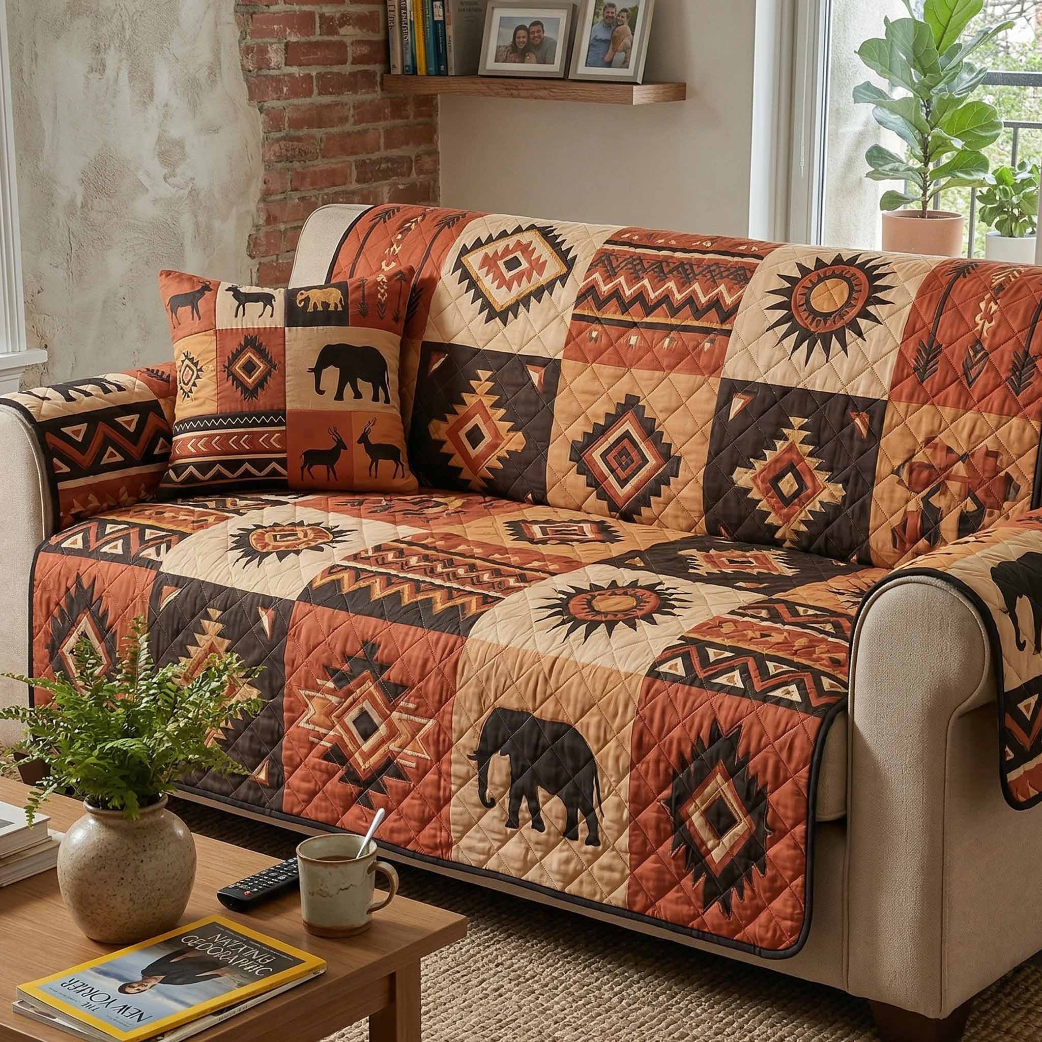 Earth Pattern Quilted Sofa Cover Wall Room Decor Cozy Living Gift Ideas - Tradiviet