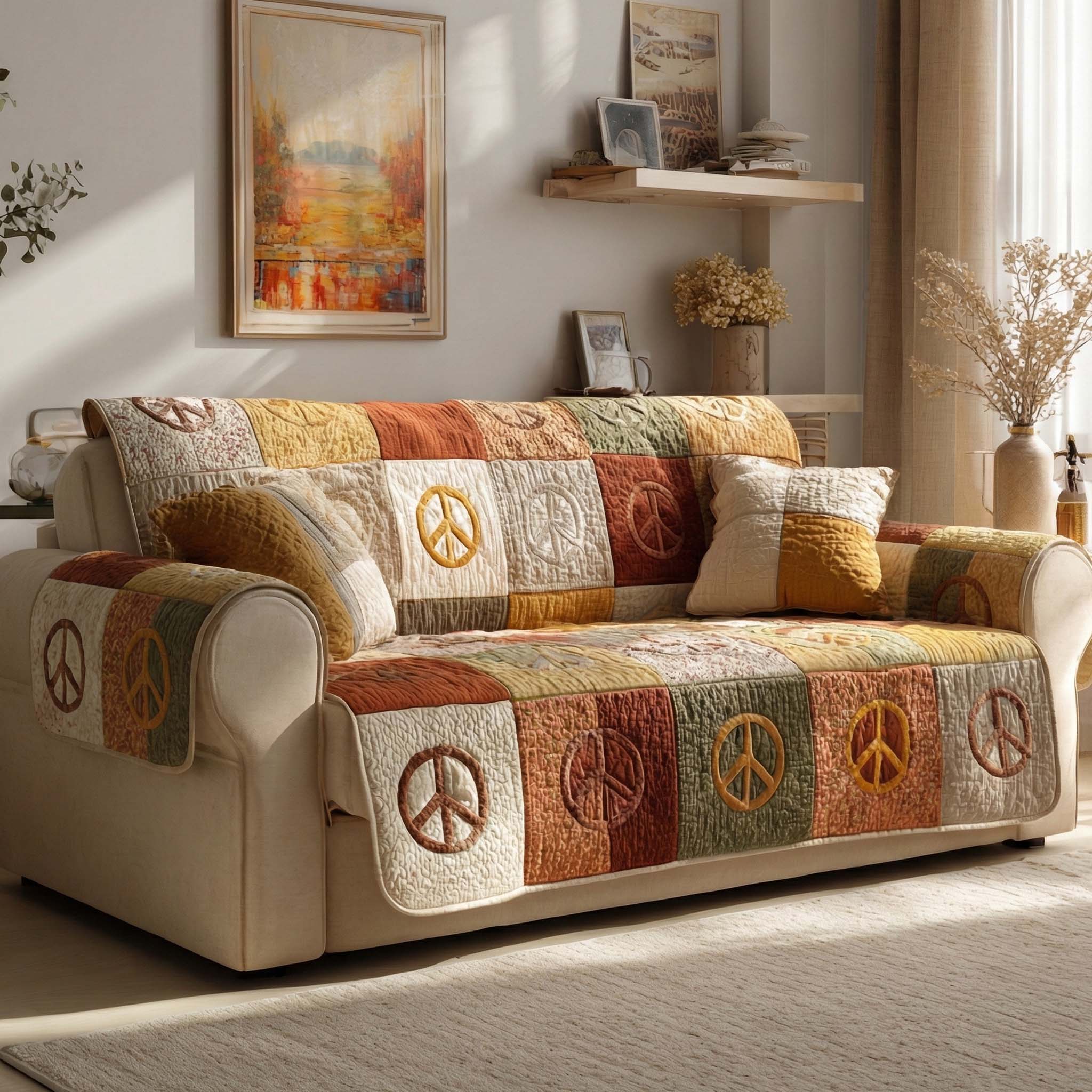 Earth Tone Harmony Quilted Sofa Cover Modern Room Decor Home Gift For Him - Tradiviet