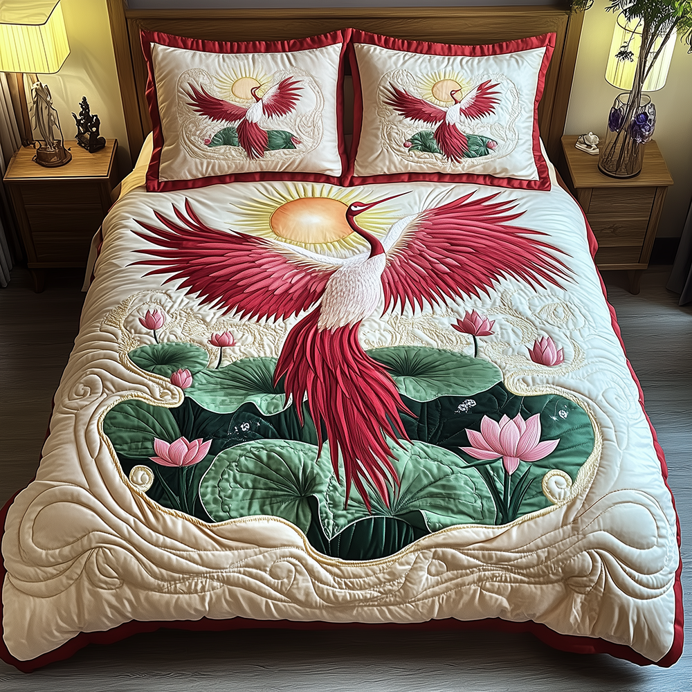Elegant Crane Quilted Bedding Set Elegant Crane Palette Gift For Crane Lovers - Tradiviet