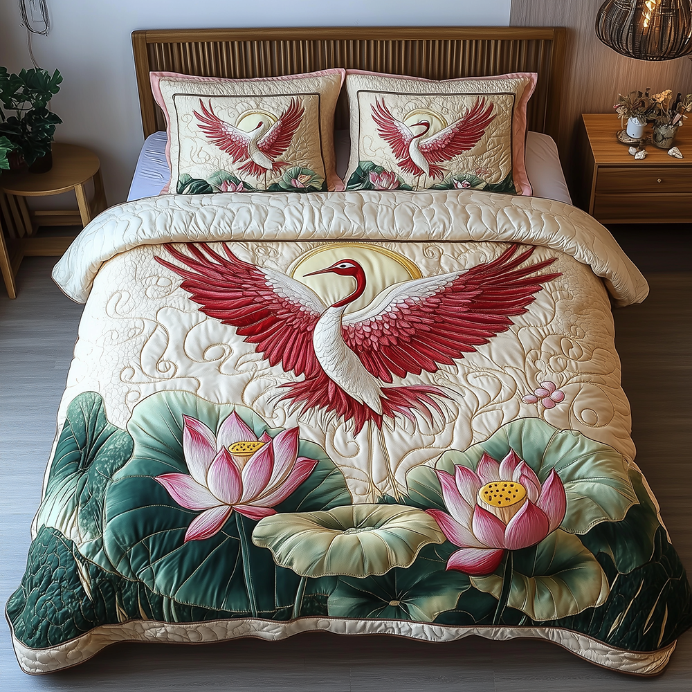 Elegant Crane Quilted Bedding Set Elegant Crane Prairie Gift For Elegant Crane - Tradiviet