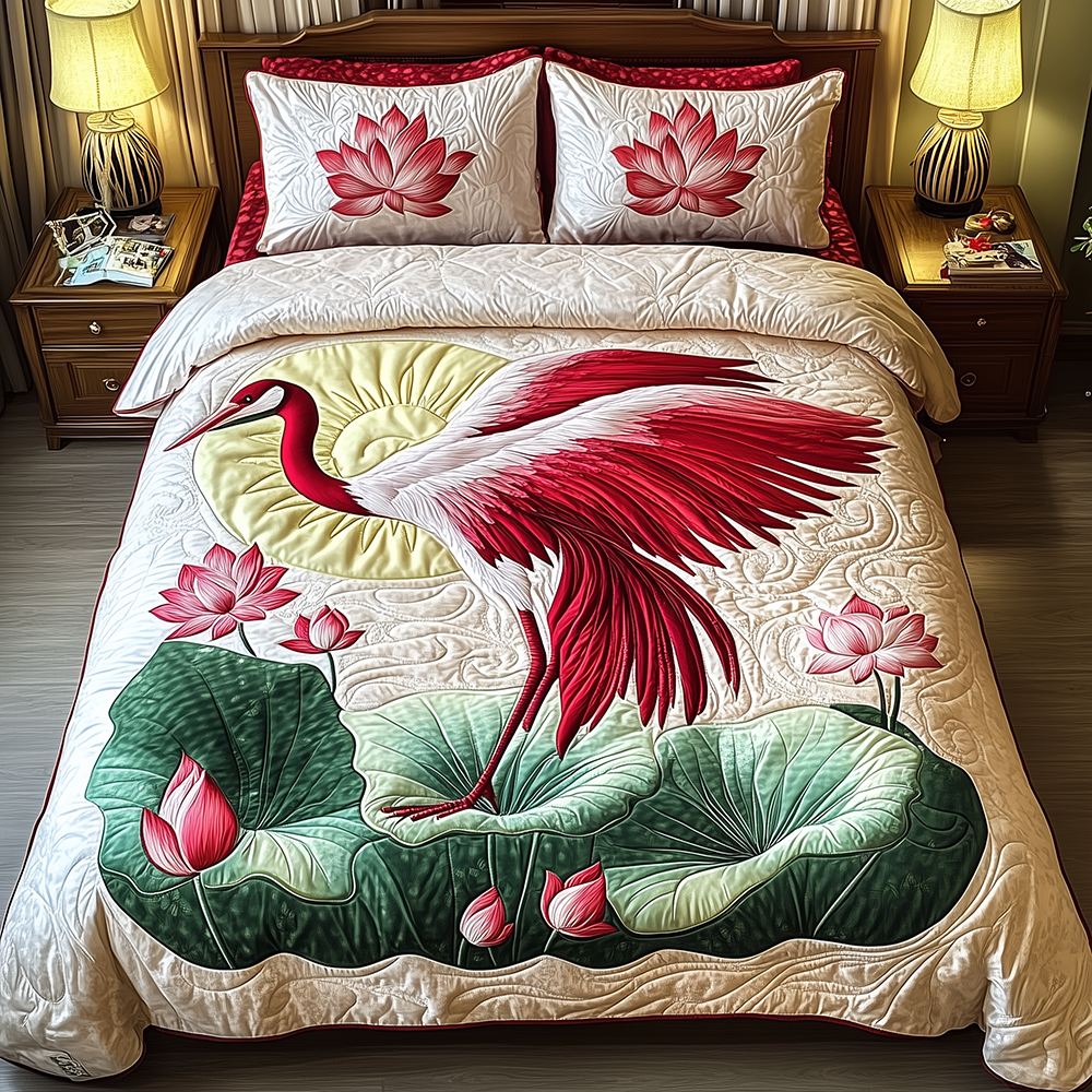 Elegant Crane Quilted Bedding Set Elegant Crane Statement Gift For Elegant Fans - Tradiviet