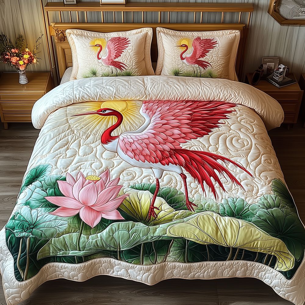 Elegant Crane Quilted Bedding Set Elegant Crane Vibe Gift For Elegant Lovers - Tradiviet