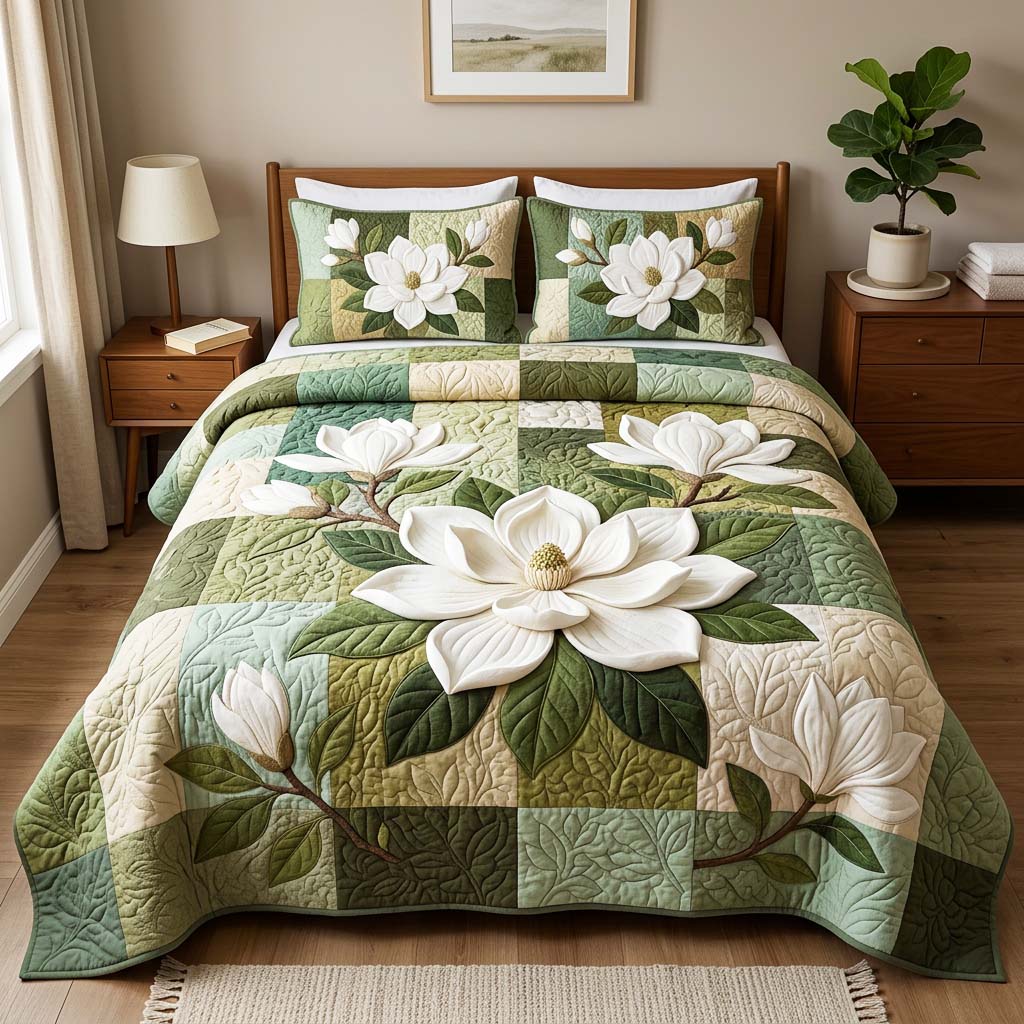Elegant Magnolia Quilted Bedding Set Elegant Magnolia Daydream Gift For Elegant Magnolia - Tradiviet
