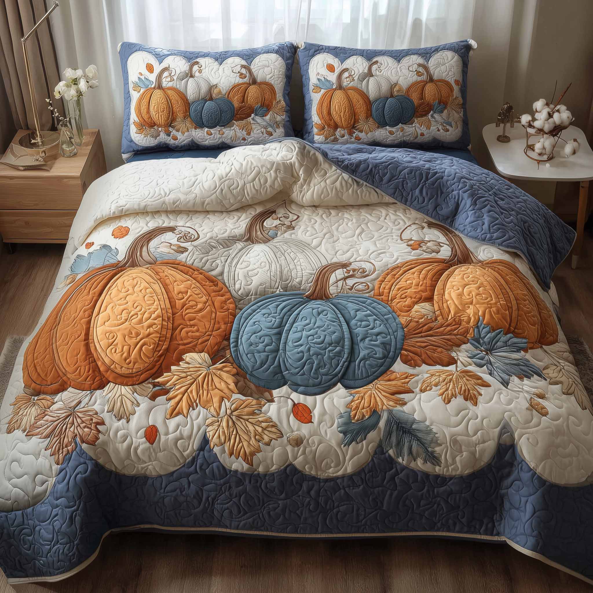 Elegant Pumpkin Quilted Bedding Set Elegant Pumpkin Bloom Gift For Pumpkin Fans - Tradiviet