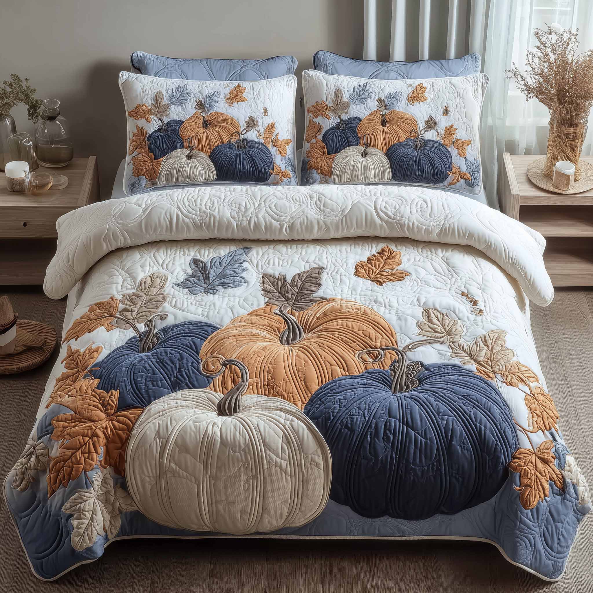 Elegant Pumpkin Quilted Bedding Set Elegant Pumpkin Idea Gift For Elegant Pumpkin - Tradiviet