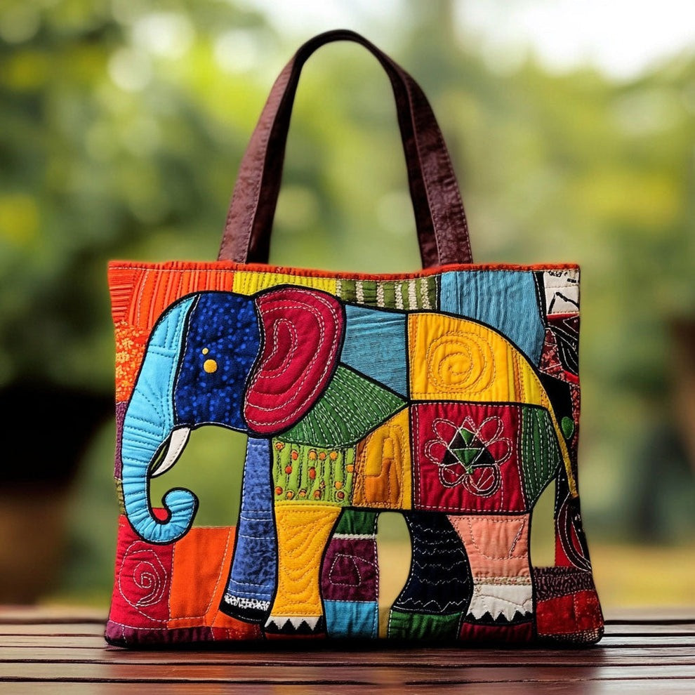 Elephant Colors Patchwork Quilted Tote Bag Elephant Love Gifts For Her - Tradiviet