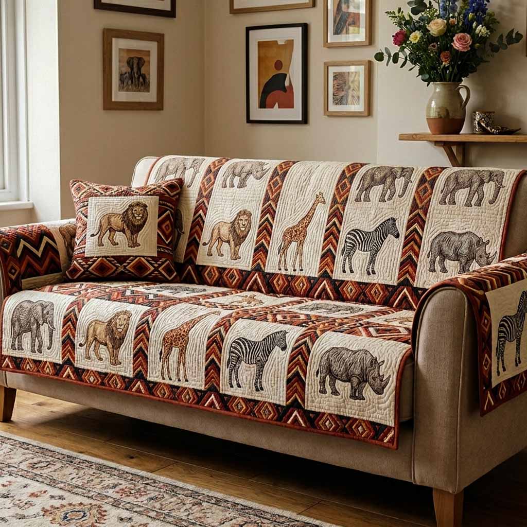 Elephant Line Quilted Sofa Cover Simple Room Decor Room Gift For Her - Tradiviet