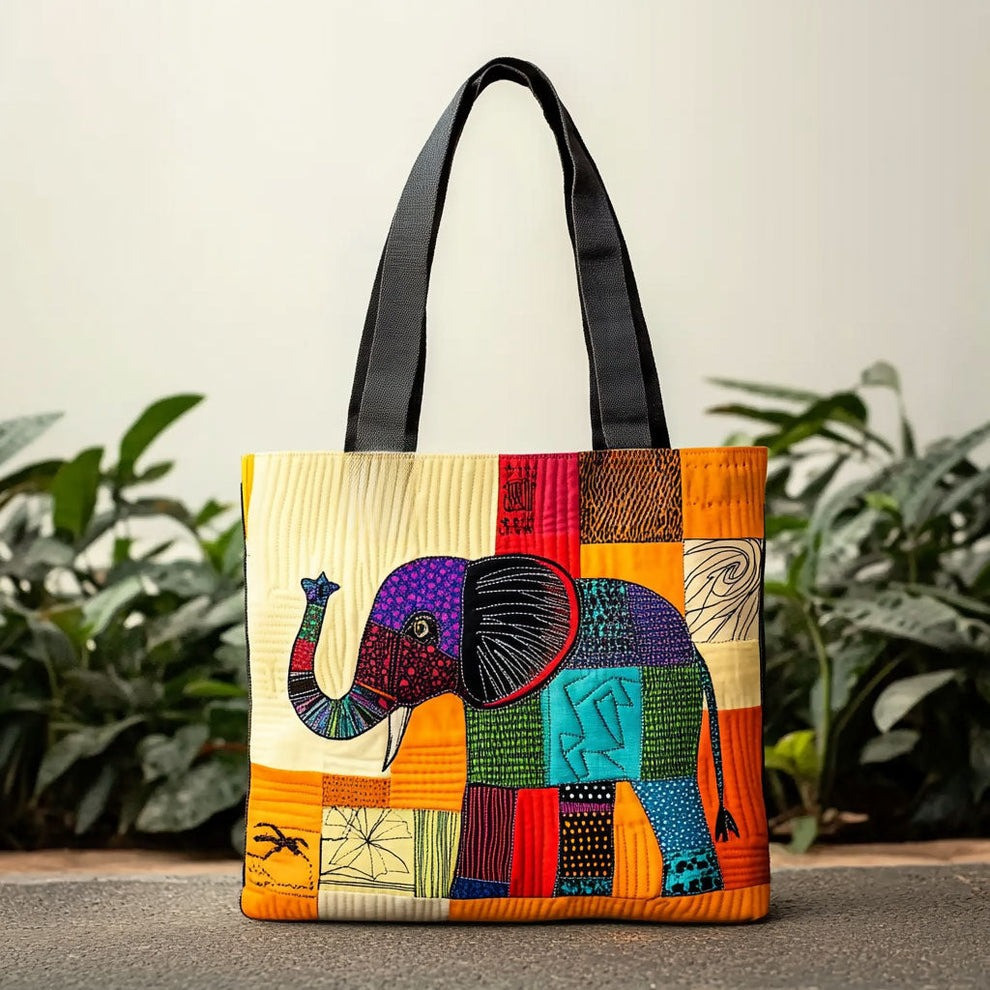 Elephant Patchwork Quilted Tote Bag Best Unique Gifts For Elephant Lovers - Tradiviet