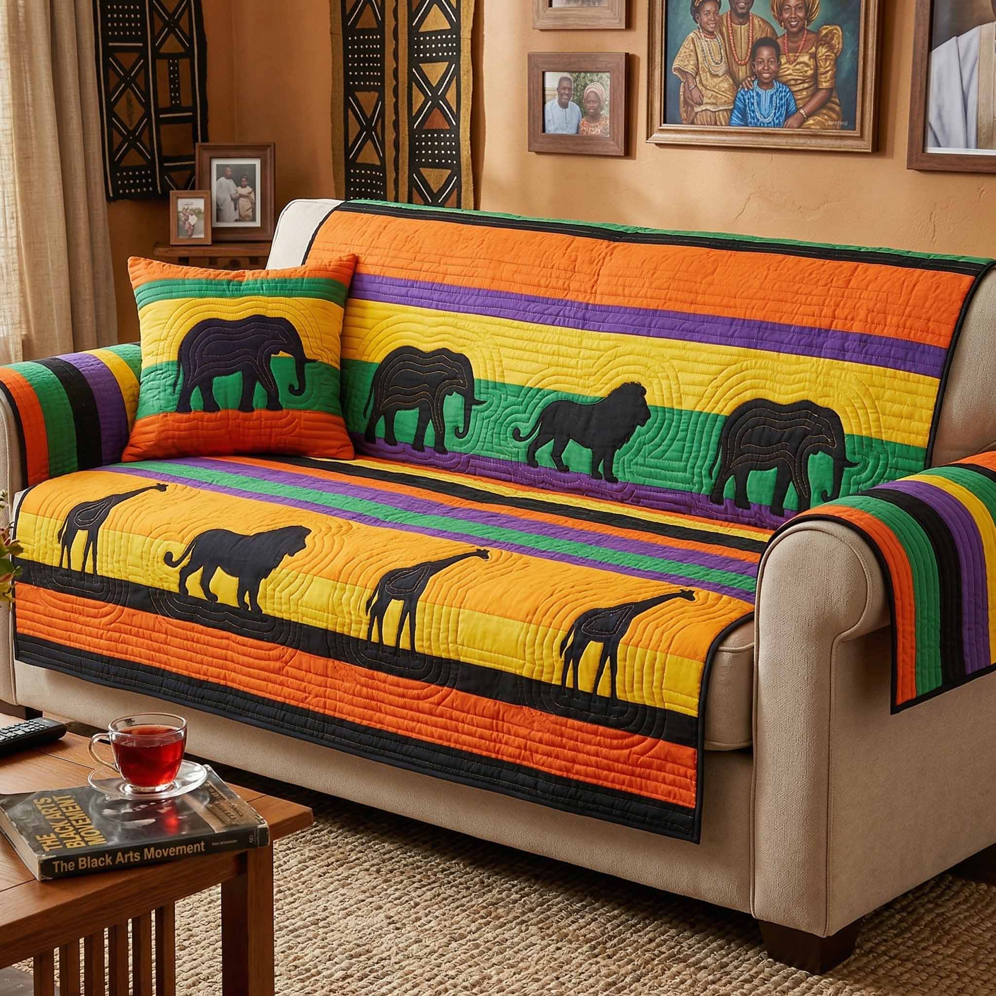 Elephant Stripe Quilted Sofa Cover Classic Room Decor Gift For Living Room - Tradiviet