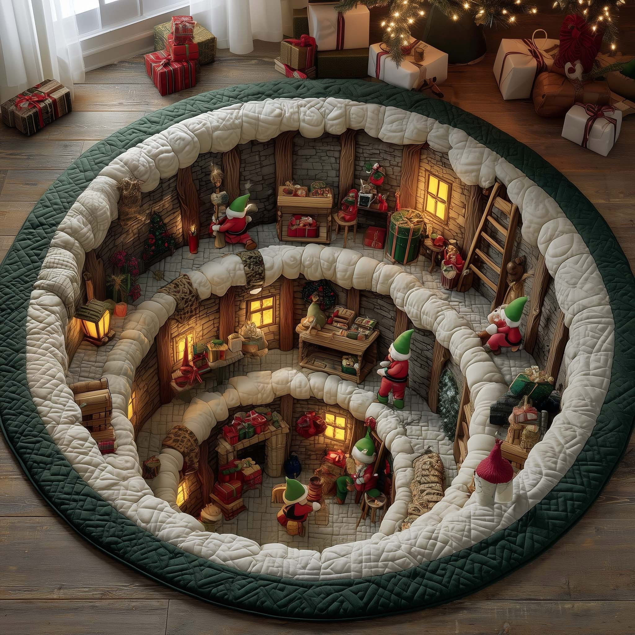 Elves Working Quilted Round Mat Awesome Christmas House Decoration Gift For Elf Lovers - Tradiviet