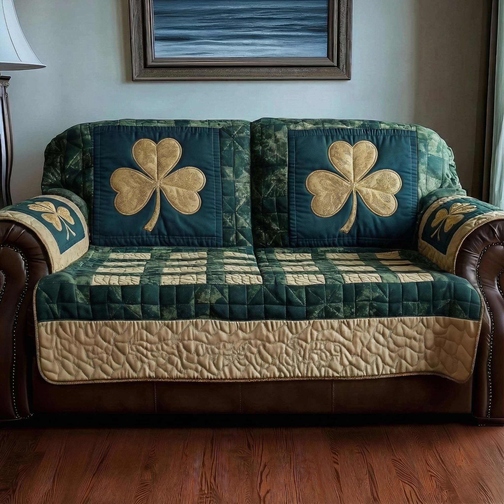 Emerald Beauty Quilted Sofa Cover Cozy Home Couch Cover Unique Home Decor Finds - Tradiviet