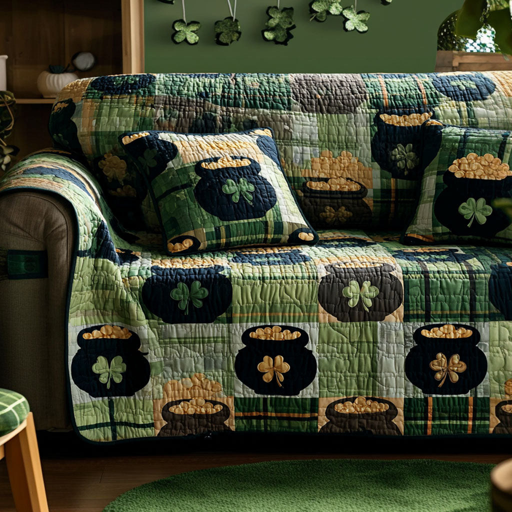 Emerald Bliss Quilted Sofa Cover Sofa Protector Cover St Patrick's Day Client Gifts - Tradiviet
