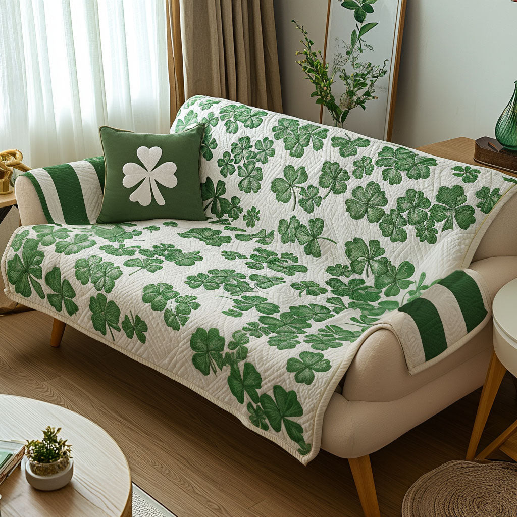 Emerald Bloom Quilted Sofa Cover Couch Seat Covers Happy St Patrick's Day Gifts - Tradiviet