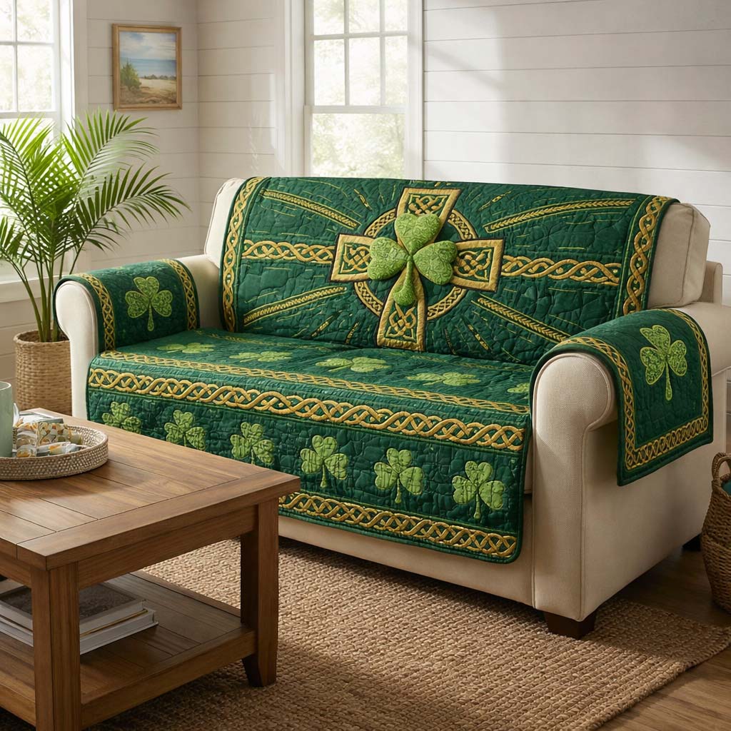 Emerald Charm Quilted Sofa Cover Cozy Home Couch Cover Gift For New Homeowners - Tradiviet