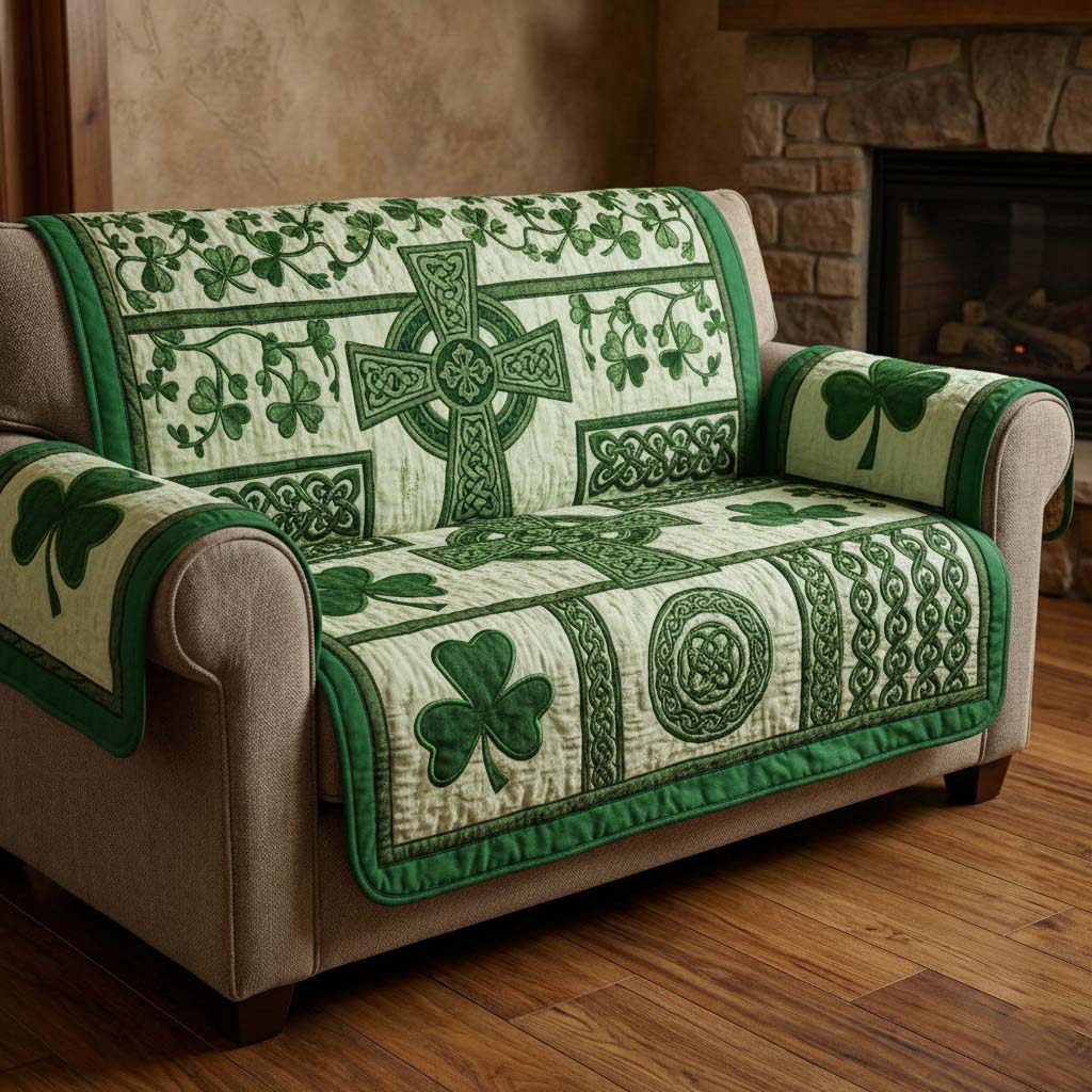 Emerald Charm Quilted Sofa Cover Cozy Home Couch Cover Room Gift For Her - Tradiviet