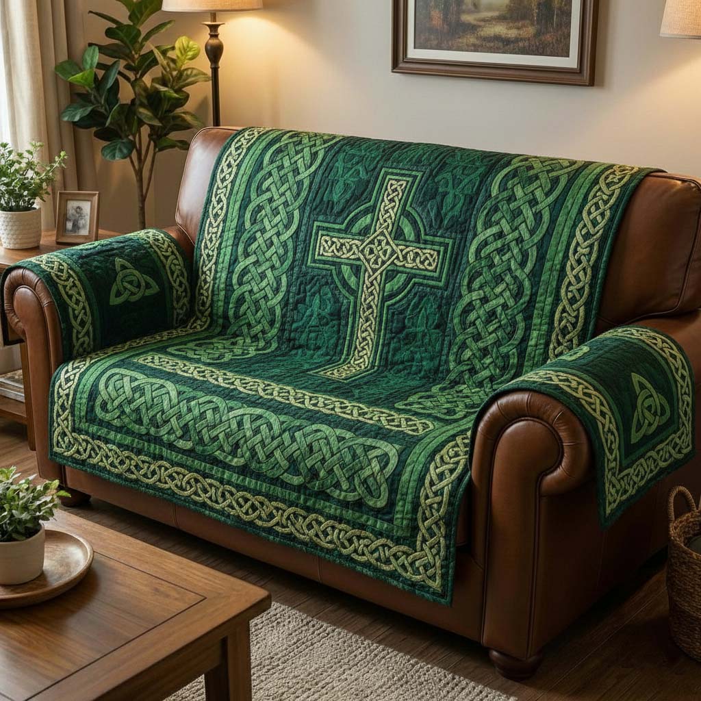 Emerald Charm Quilted Sofa Cover Cozy Home Couch Cover Room Gift For Him - Tradiviet