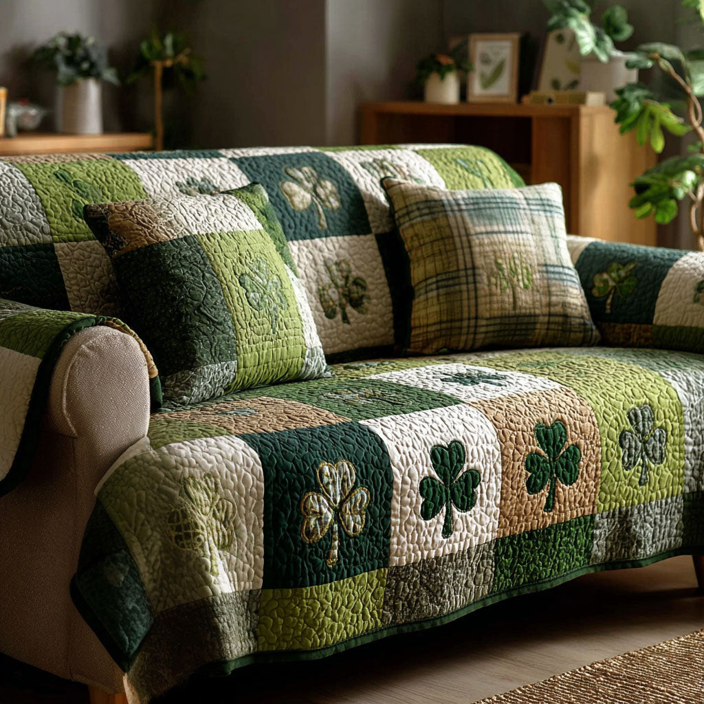 Emerald Cozy Quilted Sofa Cover Furniture Covers For Sofas Unique St Patrick's Day Gifts - Tradiviet