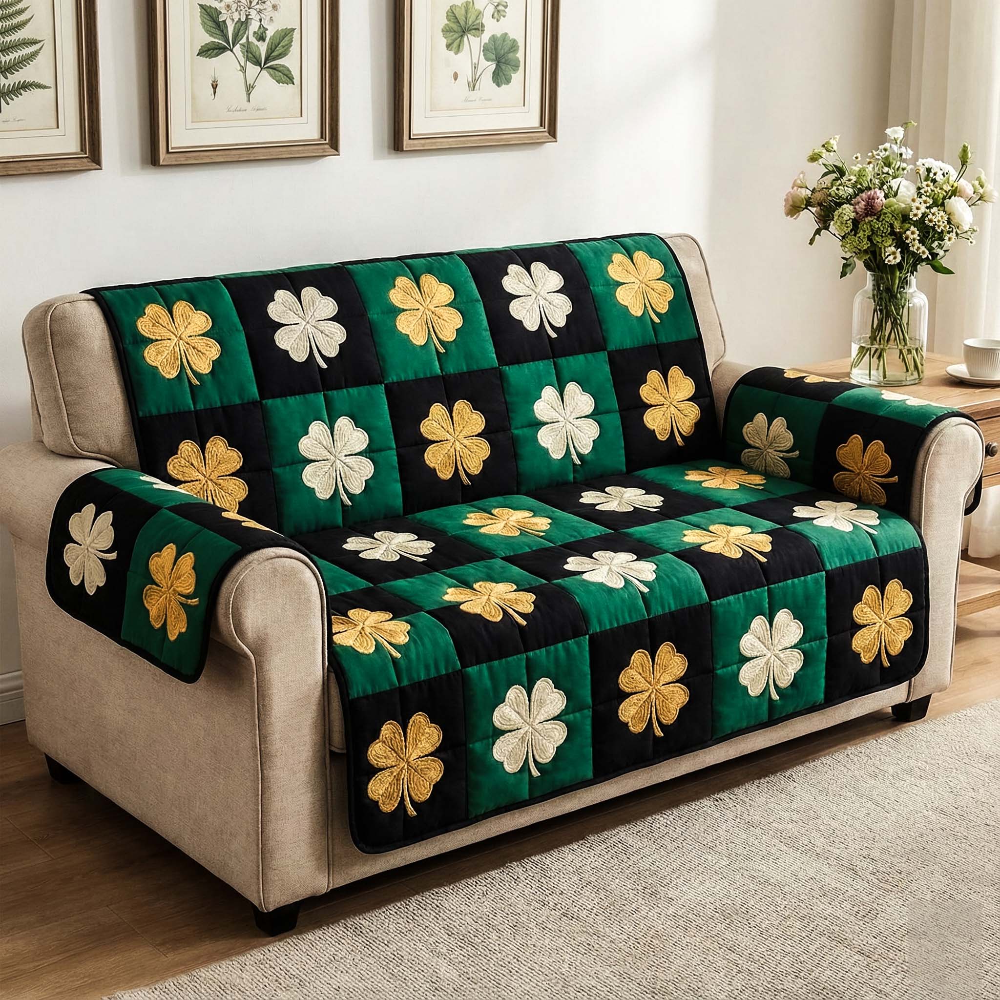Emerald Field Quilted Sofa Cover Modern Home Room Decor Presents For New Home - Tradiviet