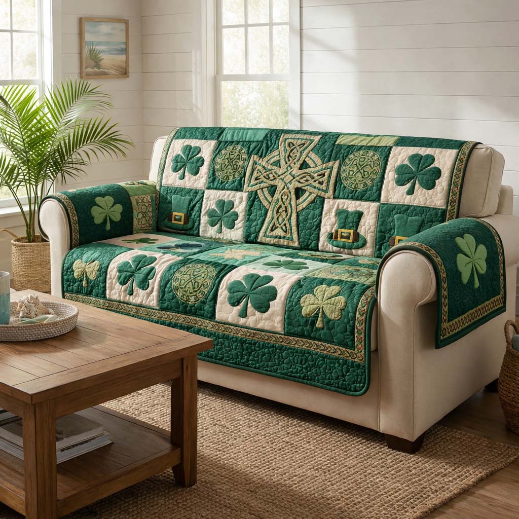 Emerald Fortune Quilted Sofa Cover Cozy Home Couch Cover Bear Gifts For Dad - Tradiviet
