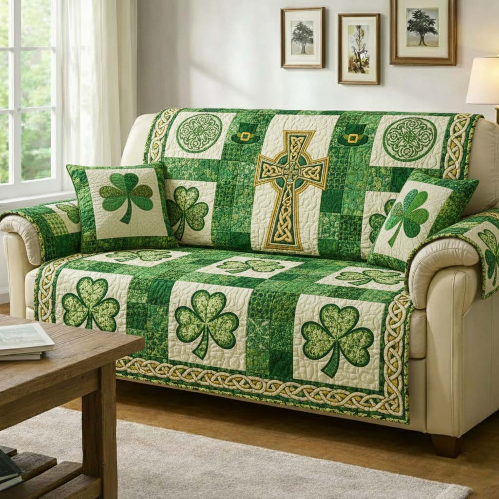 Emerald Fortune Quilted Sofa Cover Cozy Home Couch Cover Gift For Room Decor - Tradiviet