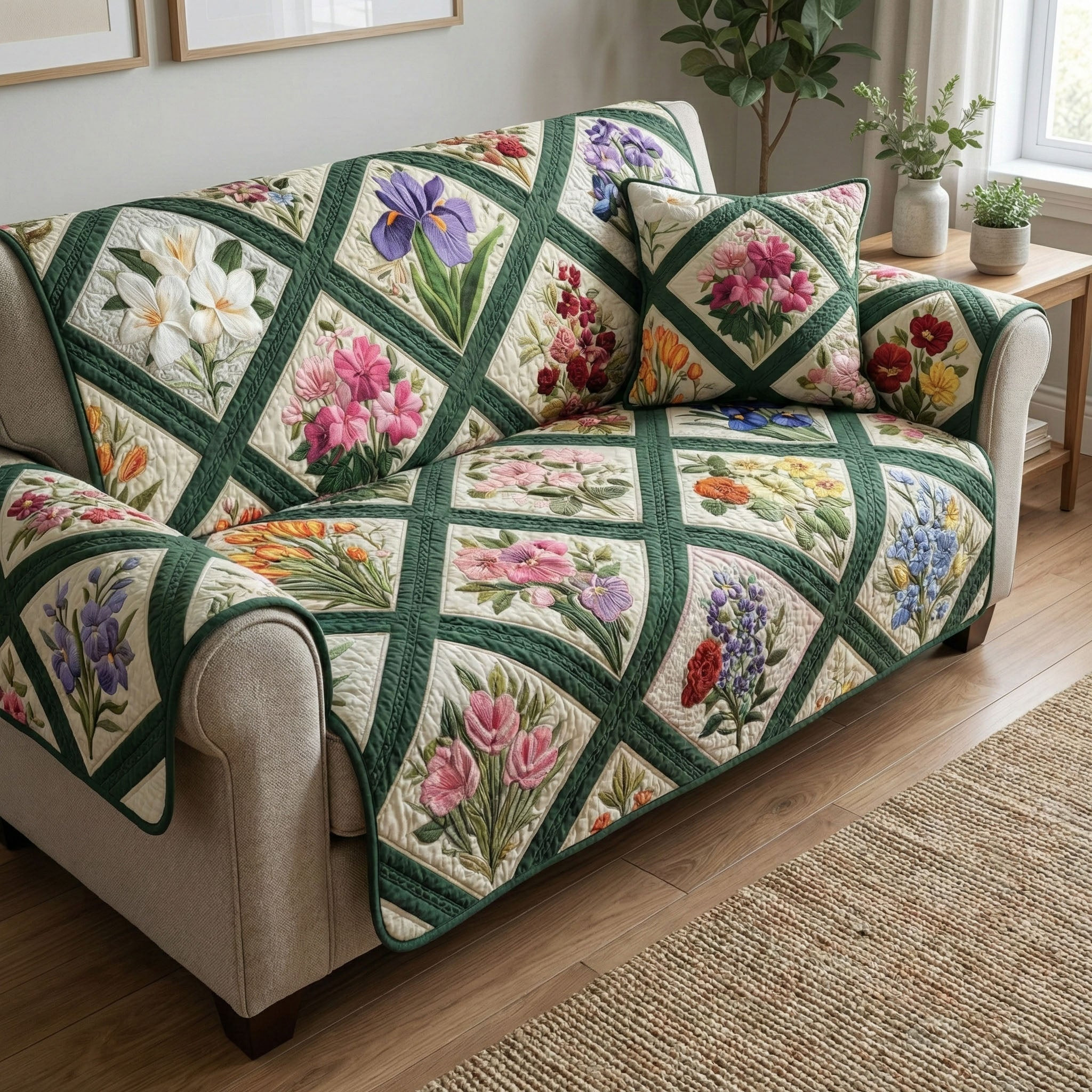 Emerald Garden Quilted Sofa Cover Indoor Decoration Unique Mother's Day Gifts - Tradiviet