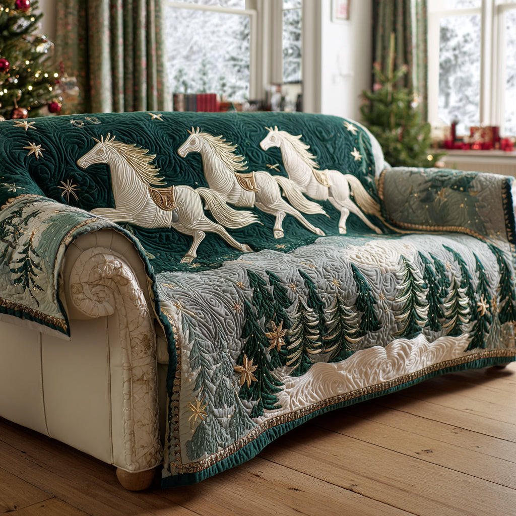 Emerald Horse Trail Quilted Sofa Cover Best Slipcovers Horse Themed Gifts For Adults - Tradiviet