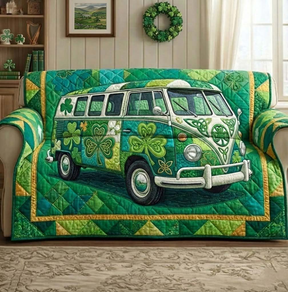 Emerald Luck Quilted Sofa Cover Irish Home Couch Cover Gift For Home Decor - Tradiviet
