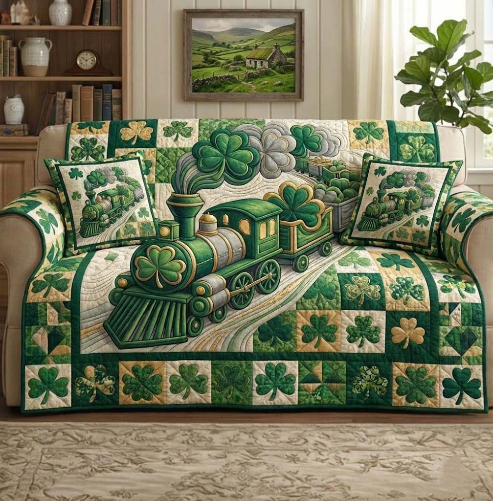 Emerald Luck Quilted Sofa Cover Irish Home Couch Cover Gift For Room Decor - Tradiviet